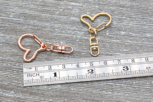 5 Heart Clasp Key Chain, Heart Key Rings, Heart Lobster Swivel Clasp, Gold, Silver, Rose Gold, Light Gold Key Chain