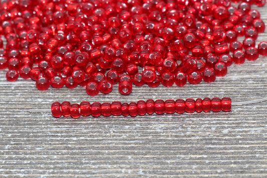 4mm red transparent silver lined 6/0 glass seed beads for bracelets and jewelry making