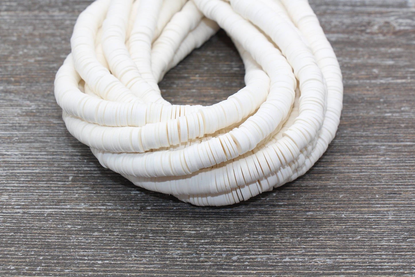 8mm White Heishi Beads, White Polymer Clay Disc Beads, African Disc Beads, Vinyl Heishi, 16 inch Strand #198