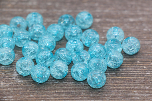 10mm Blue Crackle Gumball Beads, Acrylic Crackle Loose Beads, Bubblegum Beads, Chunky Beads, Smooth Round Plastic Beads #1607