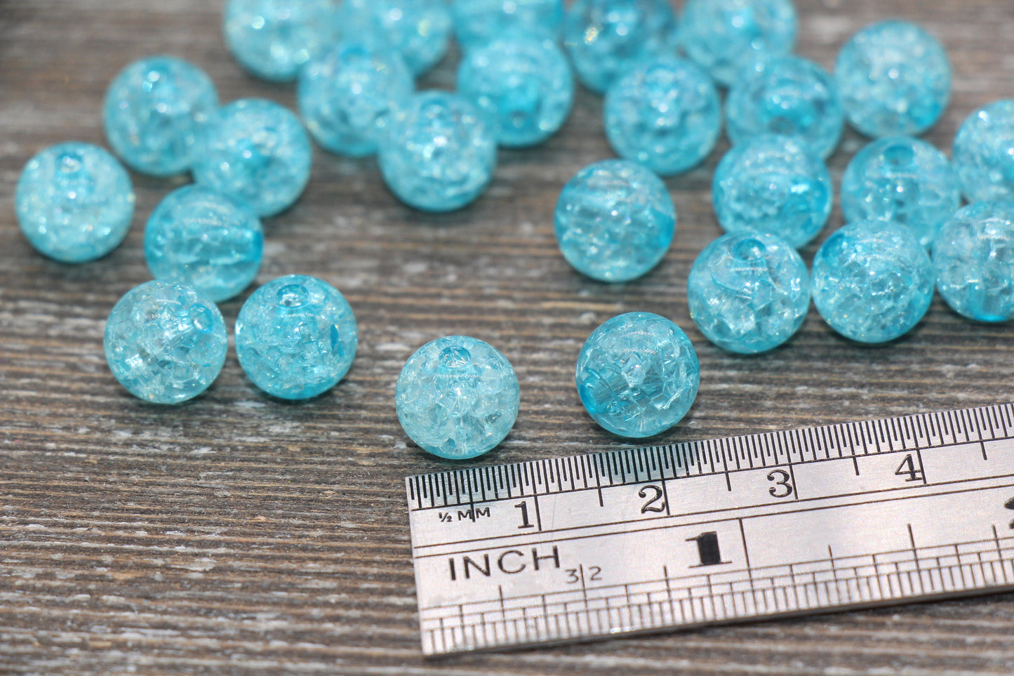 10mm Blue Crackle Gumball Beads, Acrylic Crackle Loose Beads, Bubblegum Beads, Chunky Beads, Smooth Round Plastic Beads #1607