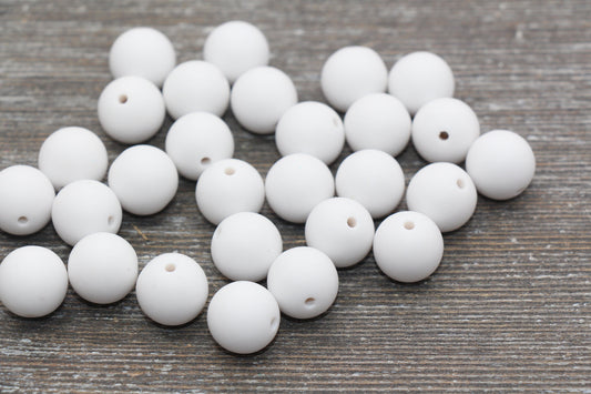 14mm Matte White Gumball Beads, Round Acrylic Loose Beads, Solid Bubblegum Beads, Chunky Beads, Round Plastic Beads #1639