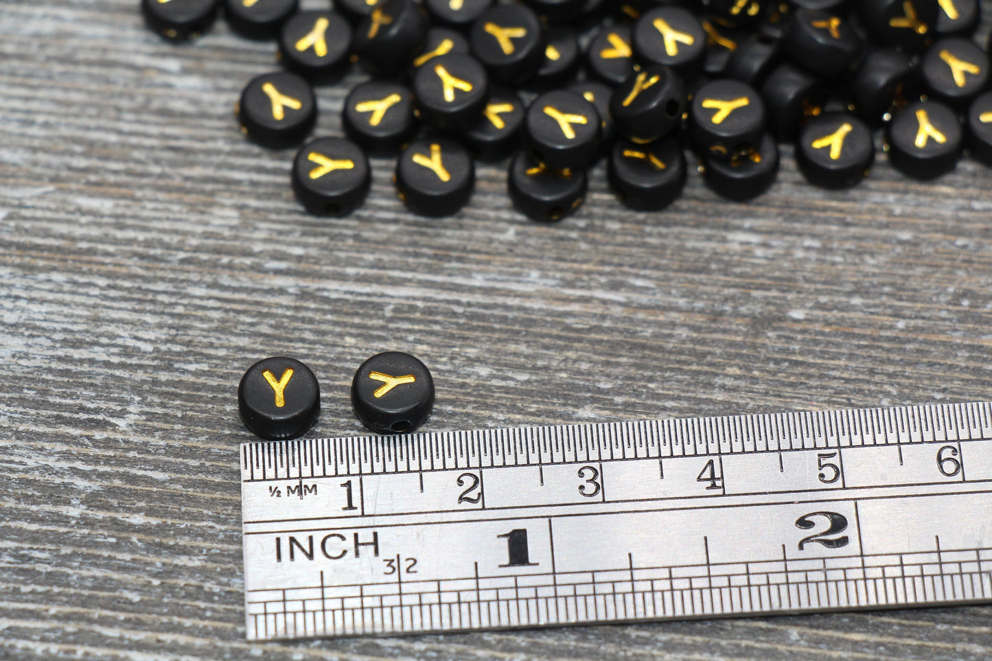 Letter Y Beads, Black with Gold Letter Y, Individual letter, Single Letter, Gold Letter Y, Size 7mm