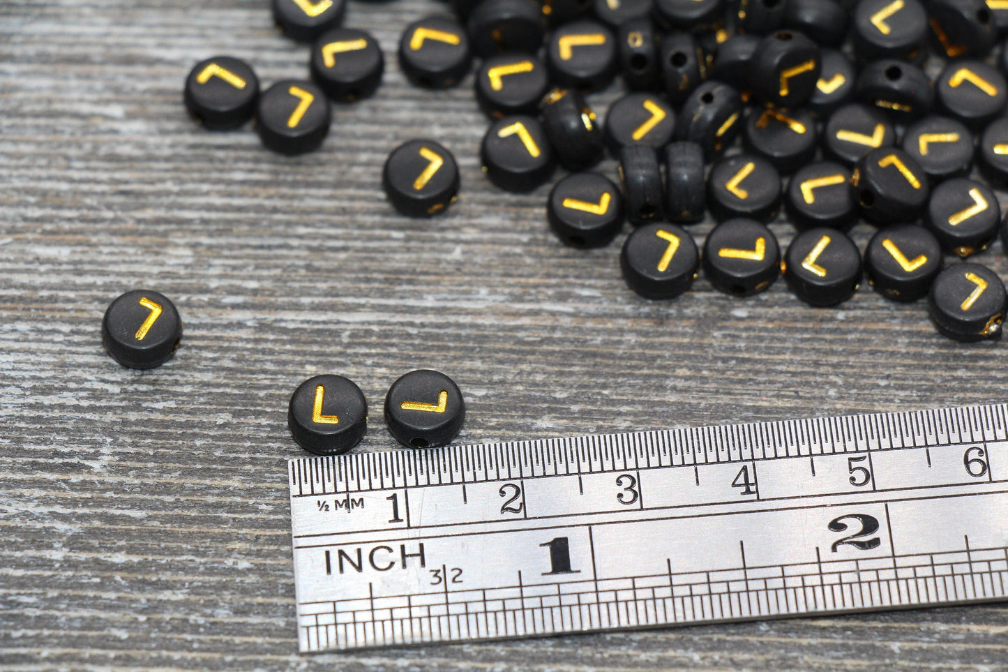 Letter L Beads, Black with Gold Letter L, Individual letter, Single Letter, Gold Letter L, Size 7mm