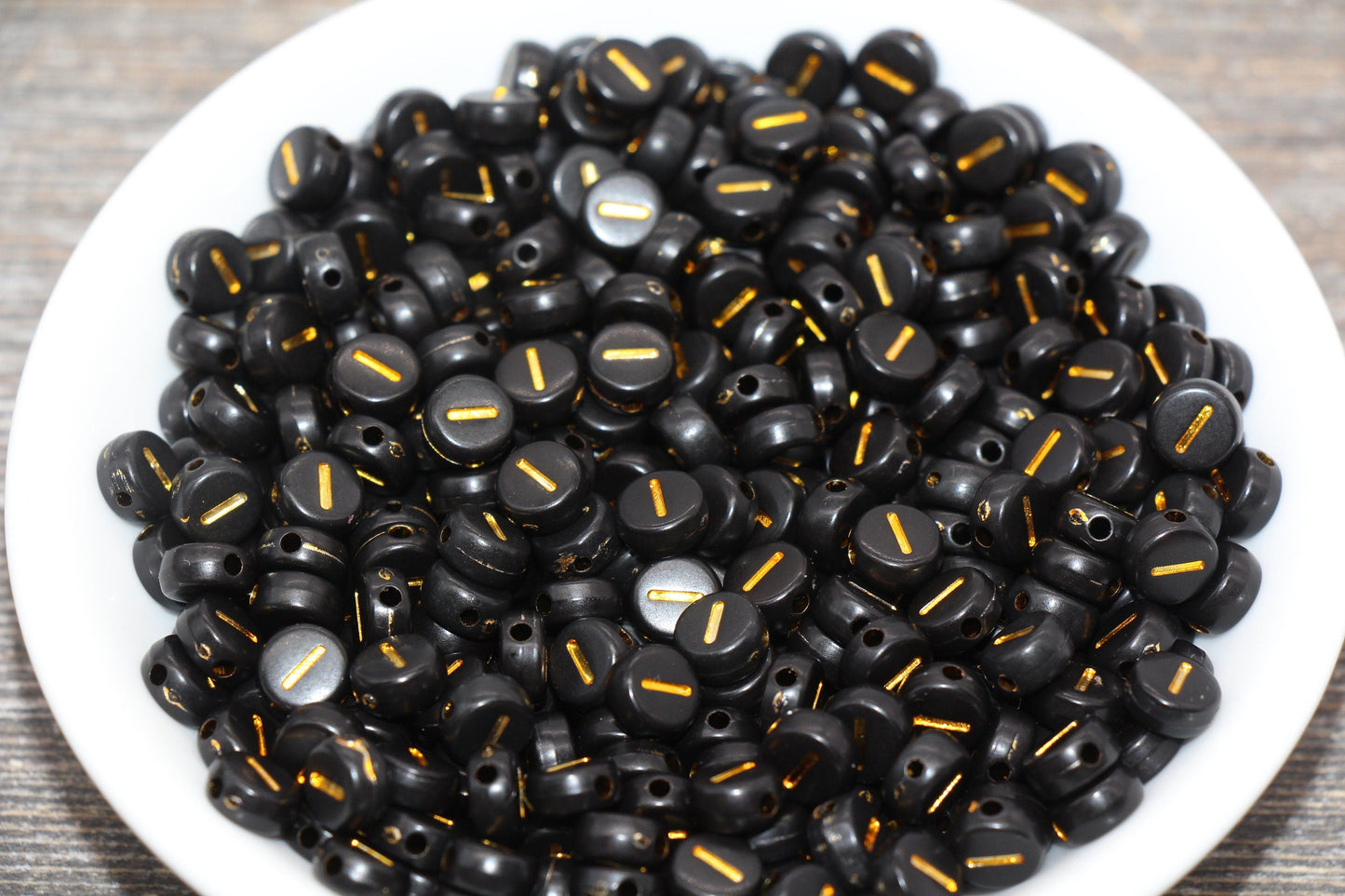 Letter I Beads, Black with Gold Letter I, Individual letter, Single Letter, Gold Letter I, Size 7mm
