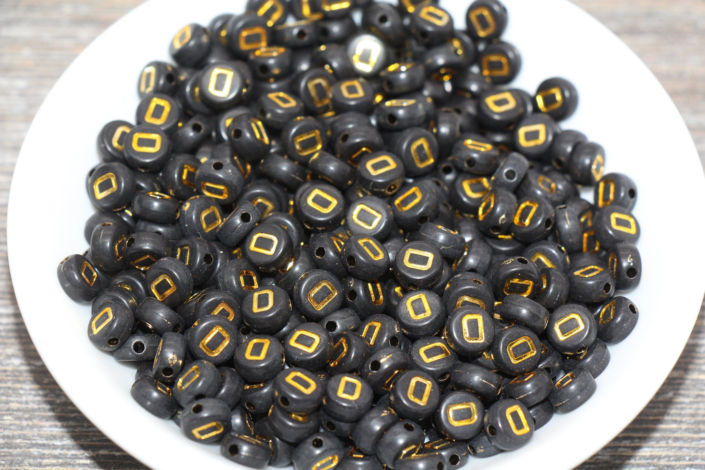 Letter D Beads, Black with Gold Letter D, Individual letter, Single Letter, Gold Letter D, Size 7mm
