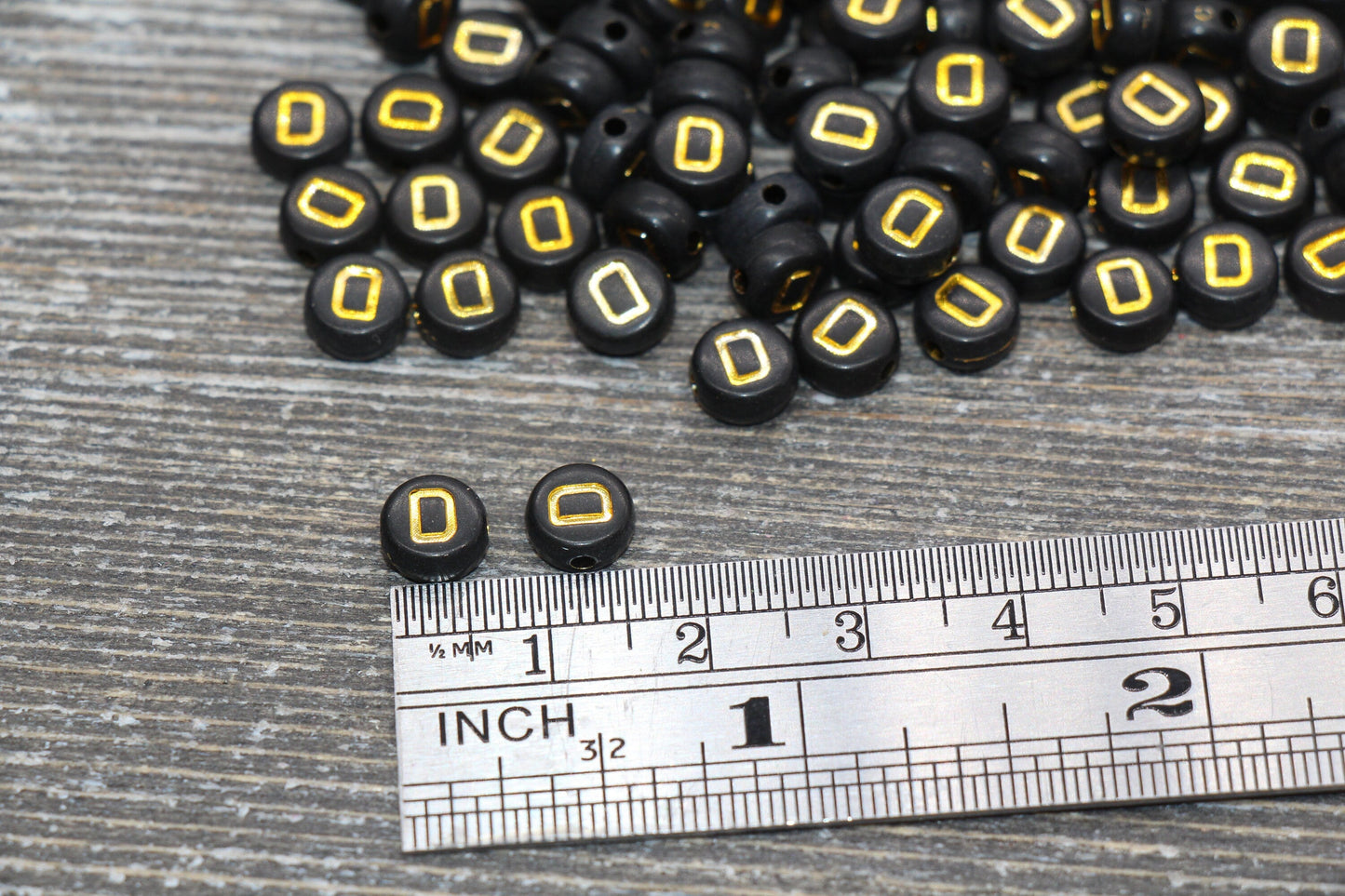 Letter D Beads, Black with Gold Letter D, Individual letter, Single Letter, Gold Letter D, Size 7mm