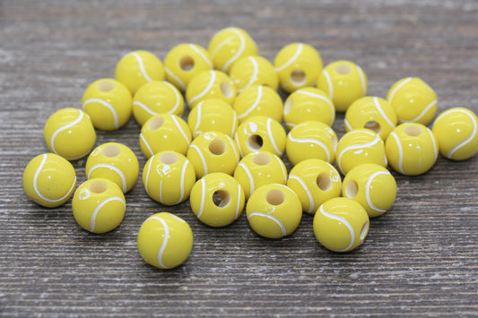 Tennis Ball Beads, Yellow Tennis Beads, School Sport Ball Beads, Round Bubblegum Beads, Chunky Beads, Bracelet Beads #1734