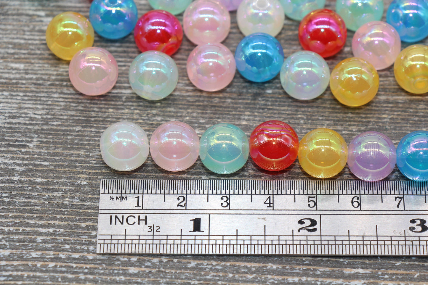 12mm Jelly Multicolor Iridescent Gumball Beads, Rainbow AB Acrylic Loose Beads, Bubblegum Beads, Chunky Beads, Smooth Round Beads #1763