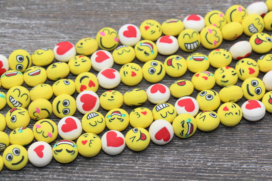Emoji Polymer Clay Beads, Emoji Fimo Cane Beads, Assorted Emoji Beads, Smiley Face Beads, Yellow Emoji Beads, Facial Expression Beads