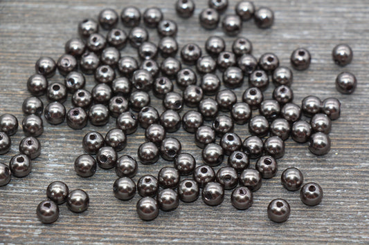 6mm Gunmetal Faux Pearl Beads, Faux Pearl Gumball Beads, Imitation Pearl Beads, Chunky Beads, Smooth Plastic Round Beads #1875