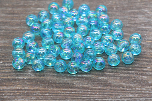 10mm Blue AB Round Beads, Iridescent Blue Acrylic Gumball Beads, Translucent Round Beads, Bubblegum Beads, Plastic Round Bead #1979