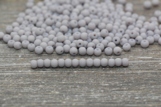 Frosted light gray 4mm round glass seed beads with matte finish for bracelets, jewelry making, beadwork, keychains, and DIY crafts