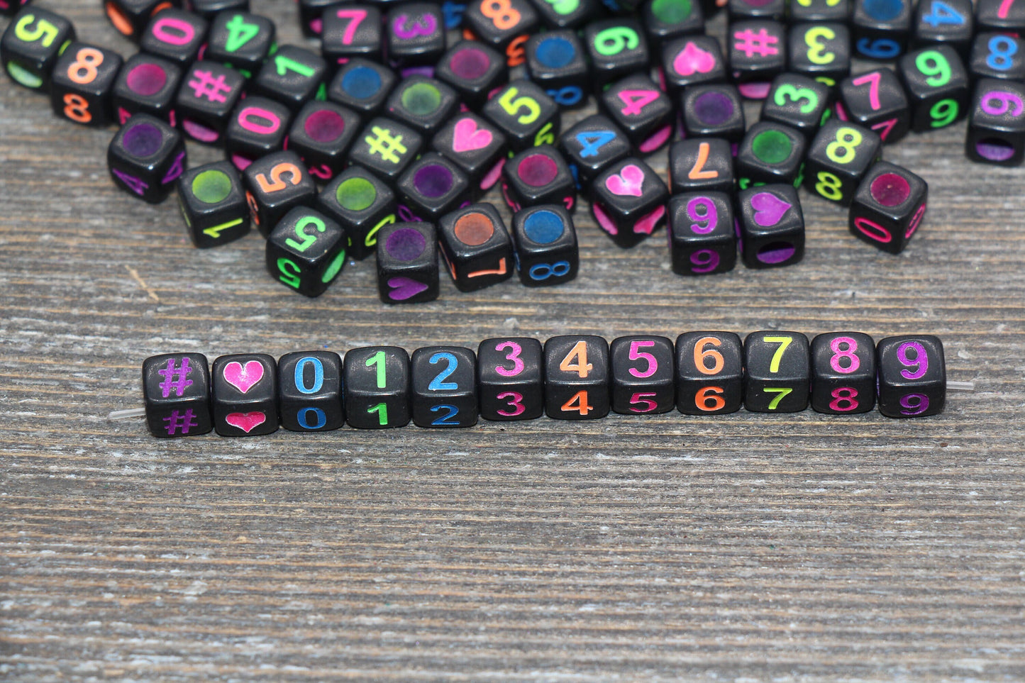6 mm square acrylic cube number beads, multicolor mix; multicolor cube number beads