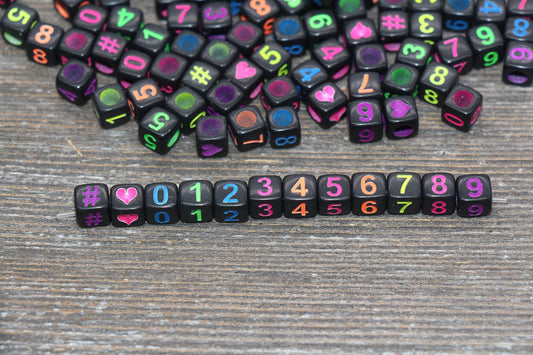 6 mm square acrylic cube number beads, multicolor mix; multicolor cube number beads