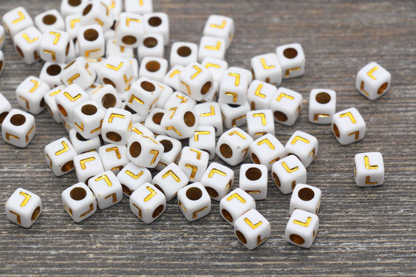 Letter L Letter Beads, Cube White Beads with Gold Lettering, Individual Letter Beads, Acrylic Square Name Beads, Size 7mm