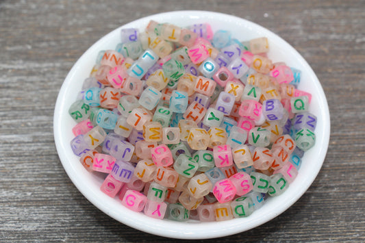 6mm Glow in the Dark Cube Alphabet Beads, Glowing Name Bracelet Beads #206