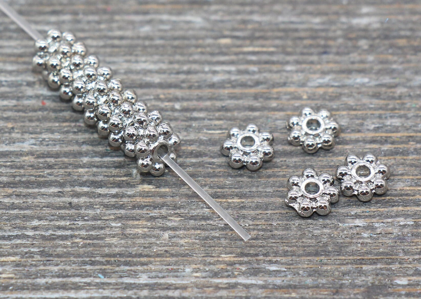 18K Daisy Spacer Beads, Gold or Silver Spacer Beads, Daisy Gold Beads, Size 4mm 6mm