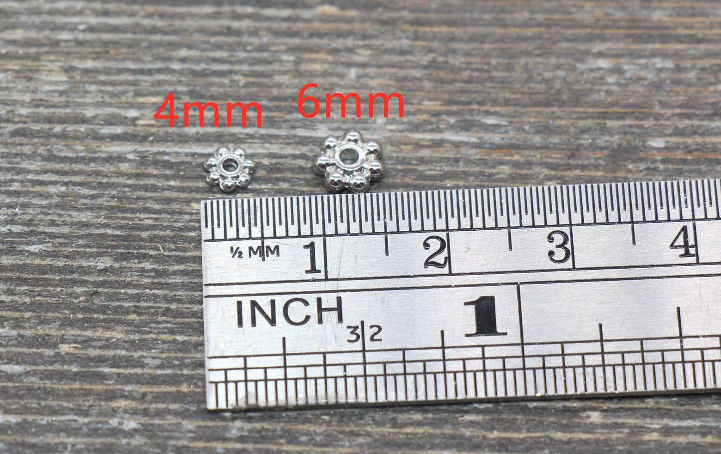 18K Daisy Spacer Beads, Gold or Silver Spacer Beads, Daisy Gold Beads, Size 4mm 6mm