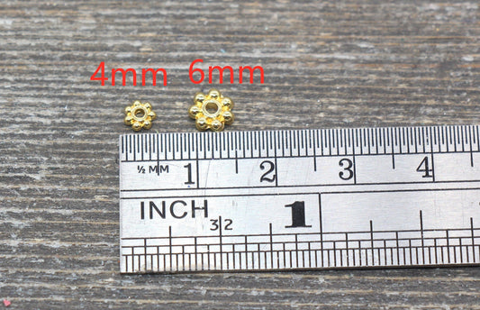 18K Daisy Spacer Beads, Gold or Silver Spacer Beads, Daisy Gold Beads, Size 4mm 6mm