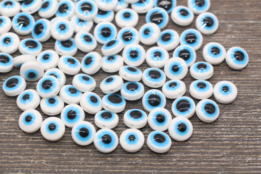 10mm White with Blue Eyeball Beads, Flat Round Evil Eyeball Beads, Turkish Eye Beads, Greek Eye Beads, Acrylic Eyeball Beads #2368 - Yourdiysupply