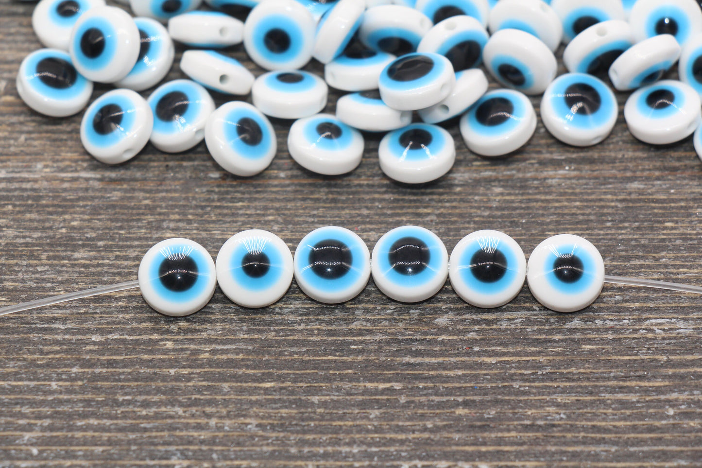 10mm White with Blue Eyeball Beads, Flat Round Evil Eyeball Beads, Turkish Eye Beads, Greek Eye Beads, Acrylic Eyeball Beads #2368 - Yourdiysupply