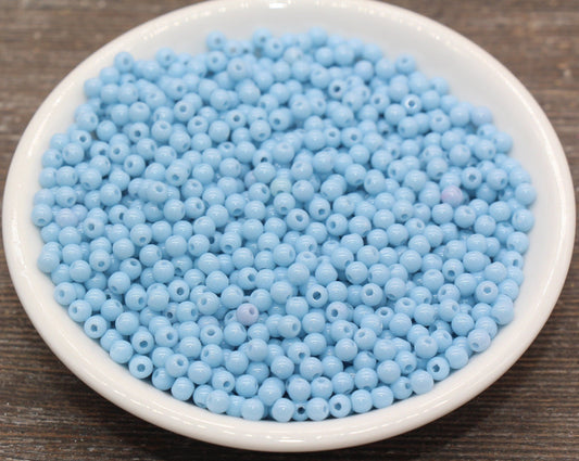 4mm Dusty Blue Round Beads, Plastic Beads, Round Blue Spacer Beads, Bubblegum Beads, Beads for Bracelets, Jewelry Making Beads #408