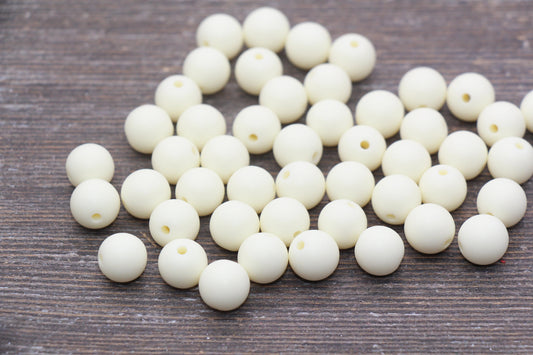 10mm Matte Ivory Gumball Beads, Round Acrylic Loose Beads, Frosted Ivory Bubblegum Beads, Chunky Beads, Round Plastic Beads #2557