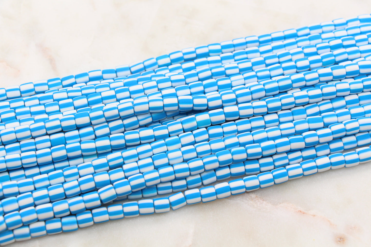 6mm Wide Column Chunky Polymer Clay Beads, Blue Striped Heishi Spacer Beads, Clay Tube Beads, Barrel Beads Heishi Beads #756