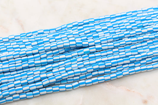 6mm Wide Column Chunky Polymer Clay Beads, Blue Striped Heishi Spacer Beads, Clay Tube Beads, Barrel Beads Heishi Beads #756