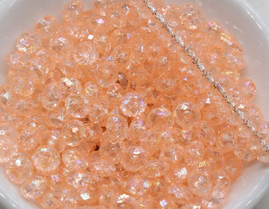 8mm Peach Rondelle Beads, Iridescent Faceted Acrylic Loose Beads, Bubblegum Beads, Chunky Beads, Bead for Bracelet #2660