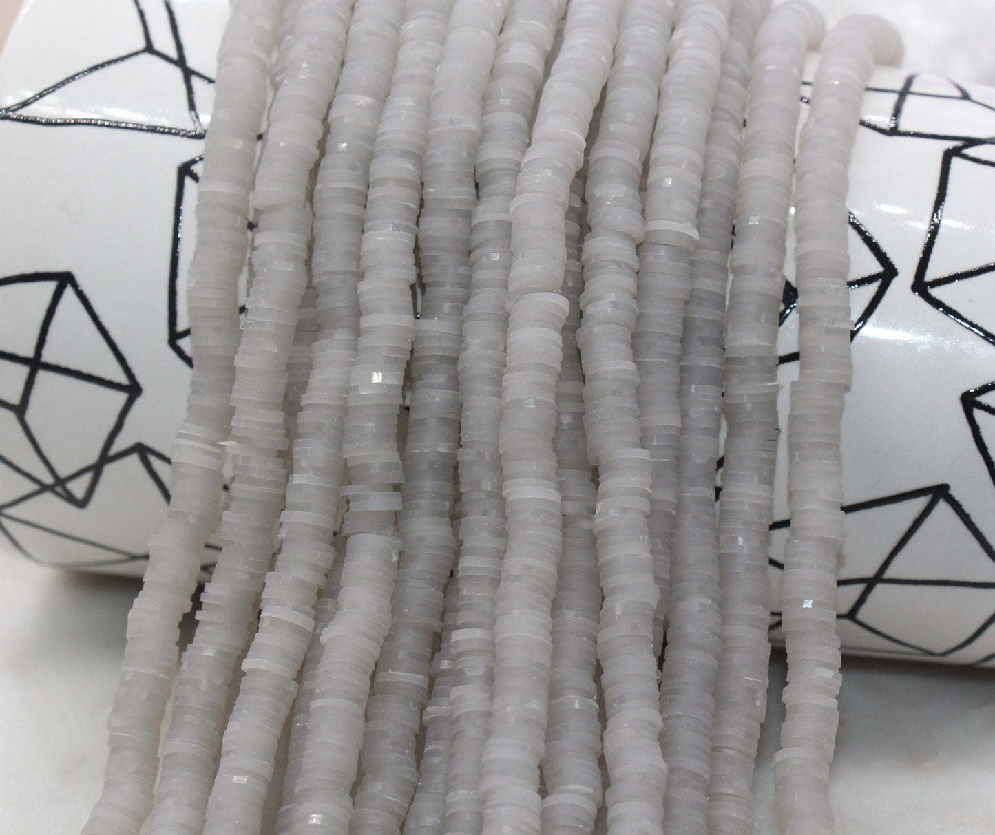 6mm Gray Heishi Beads, Jelly Look Polymer Clay Disc Beads, African Disc Beads, Vinyl Heishi, 16 inch Strand #196