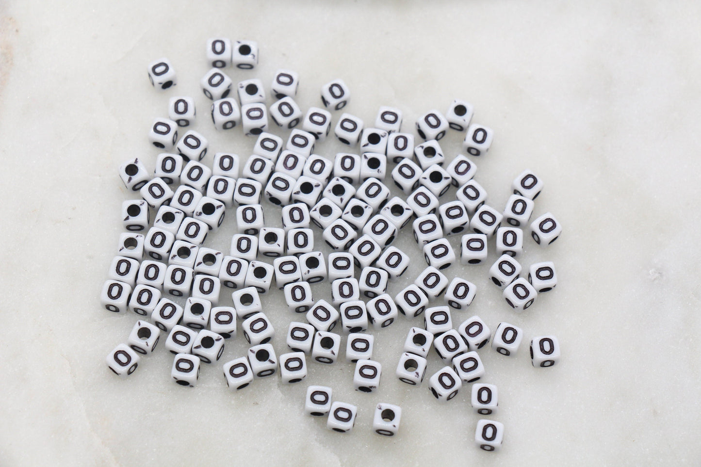 Letter O Cube Beads, White and Black Cube Alphabet Letter Beads, Black Acrylic Letter Beads, Acrylic Square Name Beads, Size 5mm