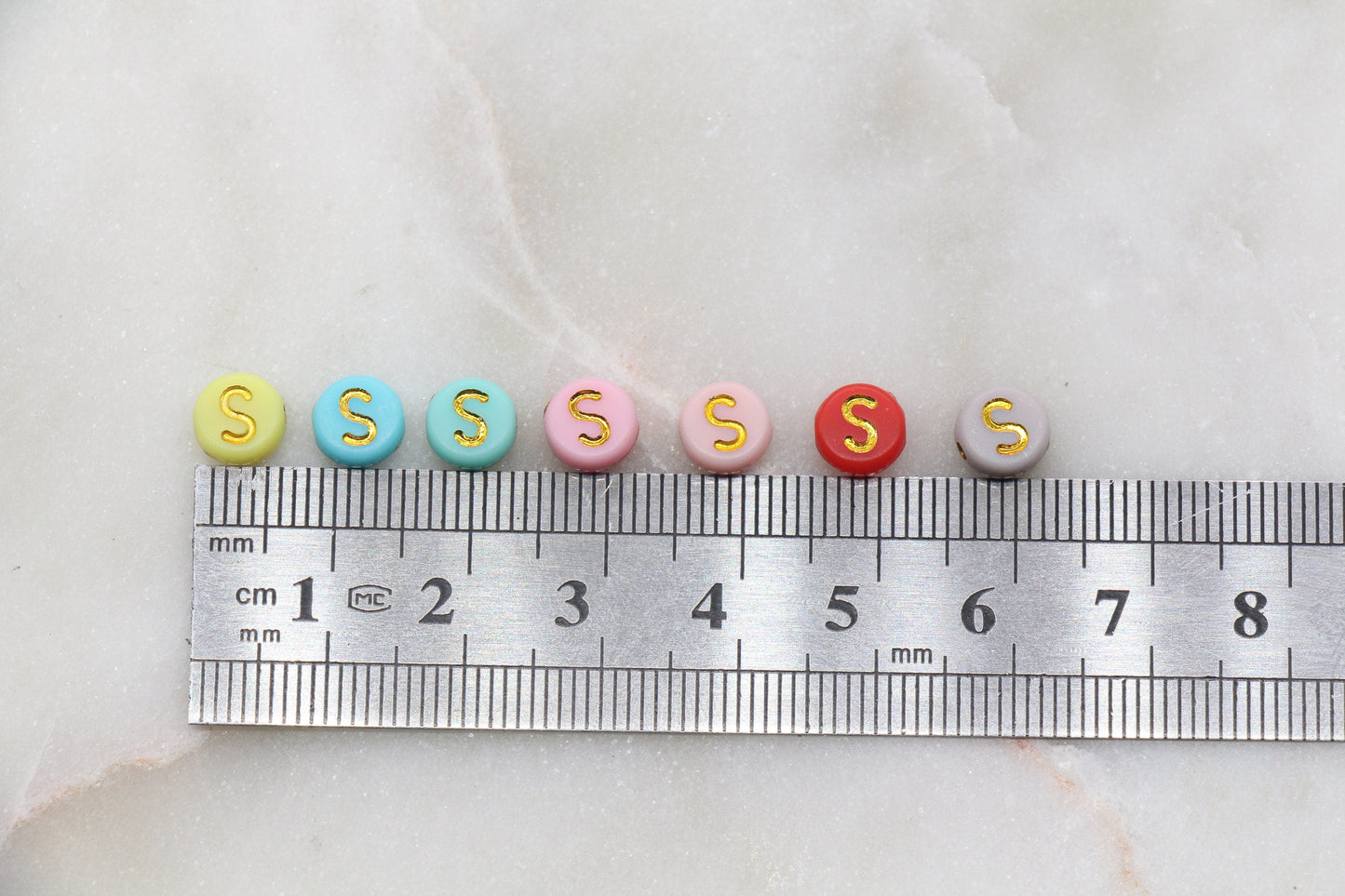 Letter S Round Beads, Individual Letter Beads, Multicolor Round Alphabet Letter Beads, Gold Letter Beads, Round Name Beads, Size 7mm