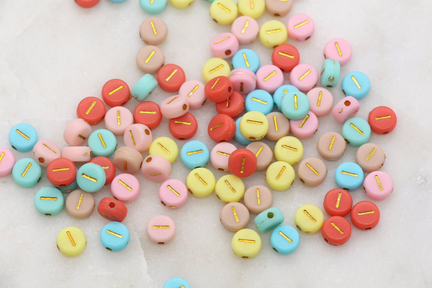 Letter I Round Beads, Individual Letter Beads, Multicolor Round Alphabet Letter Beads, Gold Letter Beads, Round Name Beads, Size 7mm