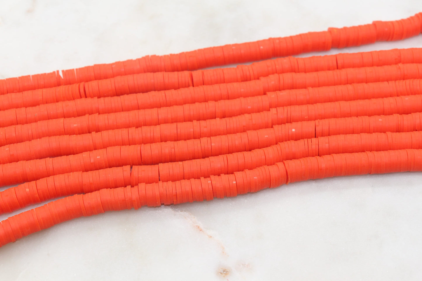 8mm Dark Orange Heishi Beads, Orange Polymer Clay Disc Beads, African Disc Beads, Vinyl Heishi, 16 inch Strand #499