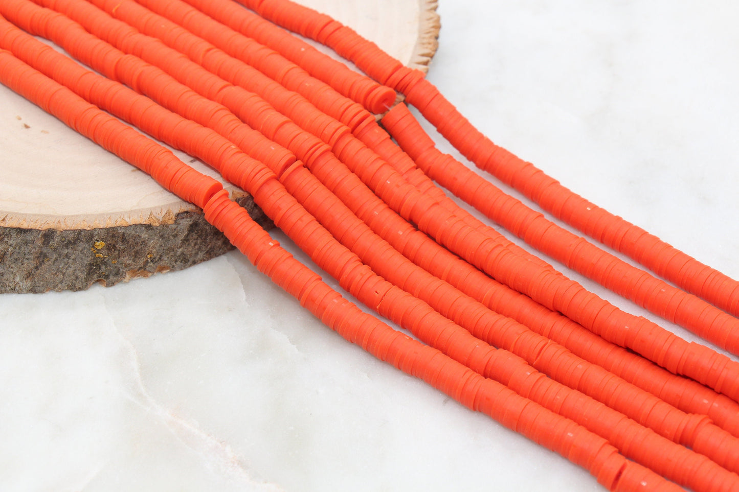 8mm Dark Orange Heishi Beads, Orange Polymer Clay Disc Beads, African Disc Beads, Vinyl Heishi, 16 inch Strand #499