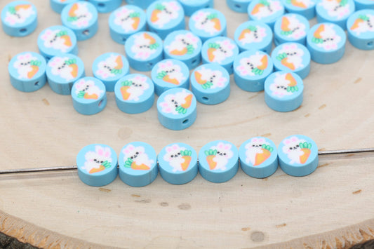 Easter Themed Polymer Clay Beads, Easter Bunny and Carrot Clay Beads, Rabbit Clay Loose Beads, Bracelet Jewelry Beading Supplies #418