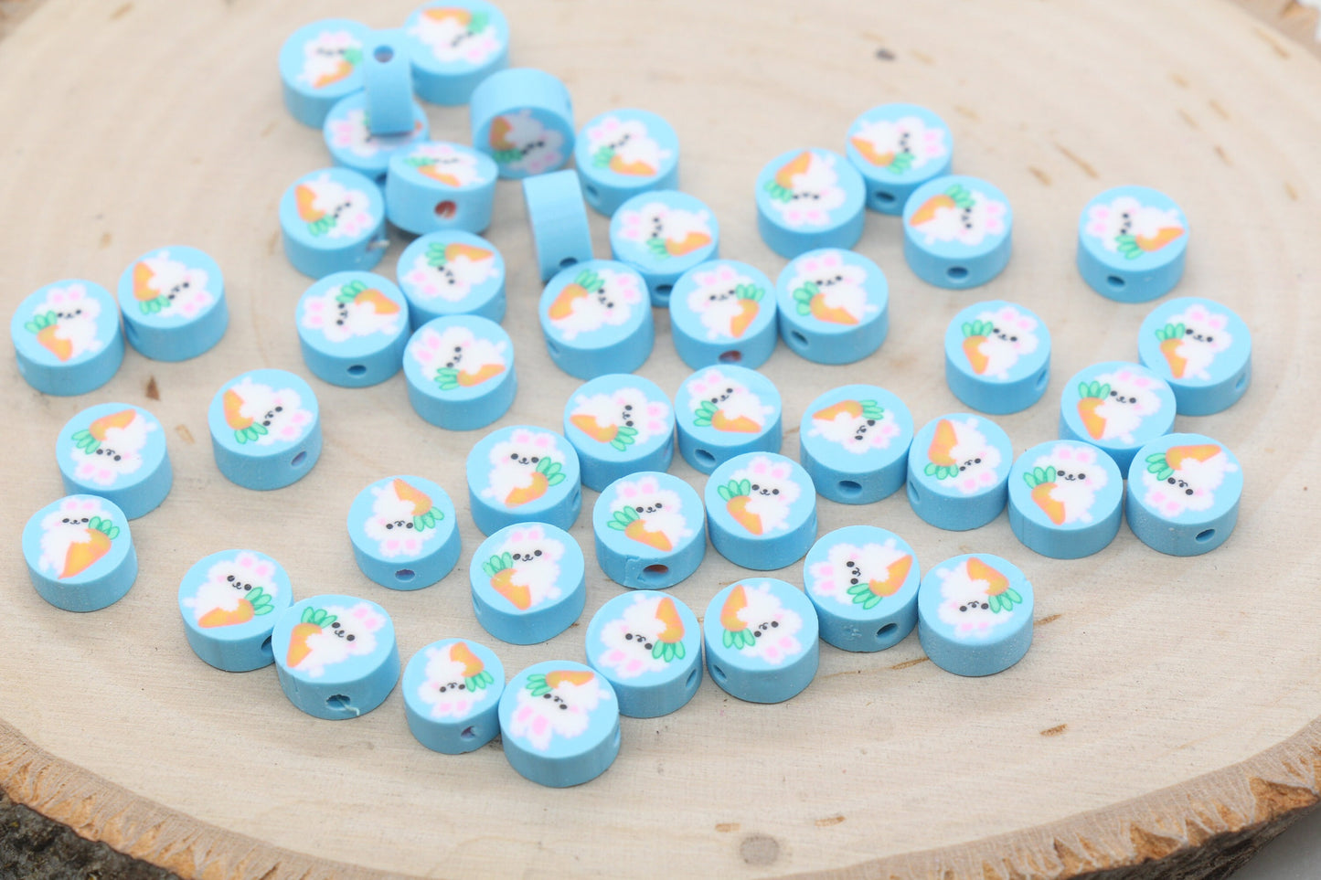 Easter Themed Polymer Clay Beads, Easter Bunny and Carrot Clay Beads, Rabbit Clay Loose Beads, Bracelet Jewelry Beading Supplies #418