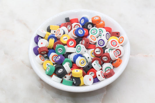 Billiards Pool Ball Polymer Clay Beads, Mix Billiards Beads, Pool Billiards Ball Beads, Bead for Bracelet, Jewelry Beads #431