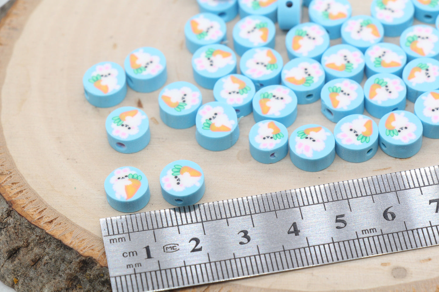 Easter Themed Polymer Clay Beads, Easter Bunny and Carrot Clay Beads, Rabbit Clay Loose Beads, Bracelet Jewelry Beading Supplies #418