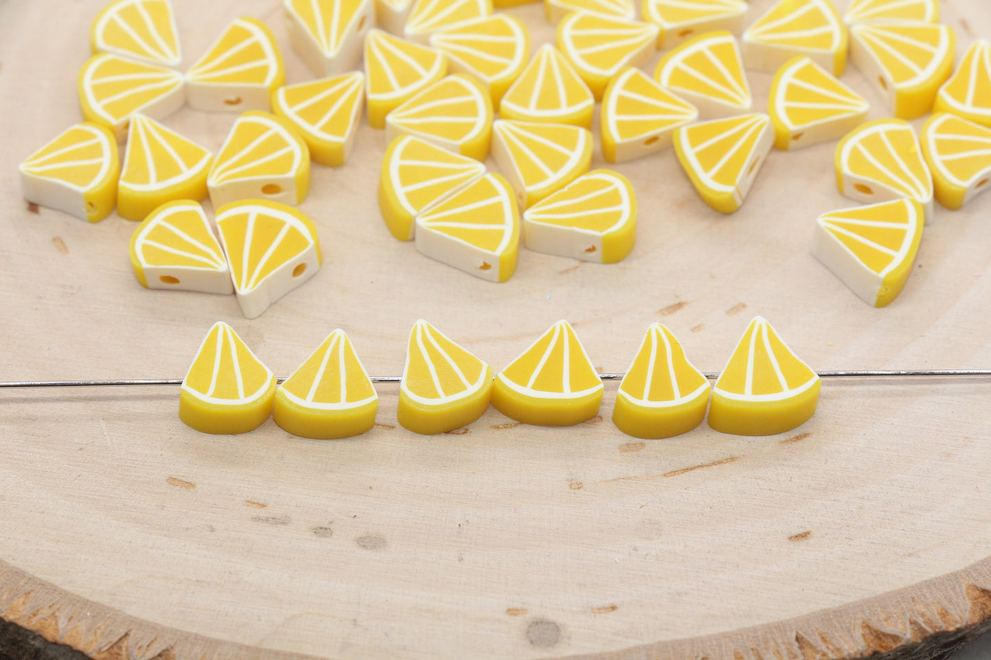 Lemon Polymer Clay Beads, Triangle Shape Lemon Beads, Sliced Lemon Beads, Bead for Bracelets, Jewelry Beads #437