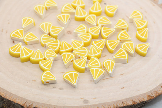 Lemon Polymer Clay Beads, Triangle Shape Lemon Beads, Sliced Lemon Beads, Bead for Bracelets, Jewelry Beads #437