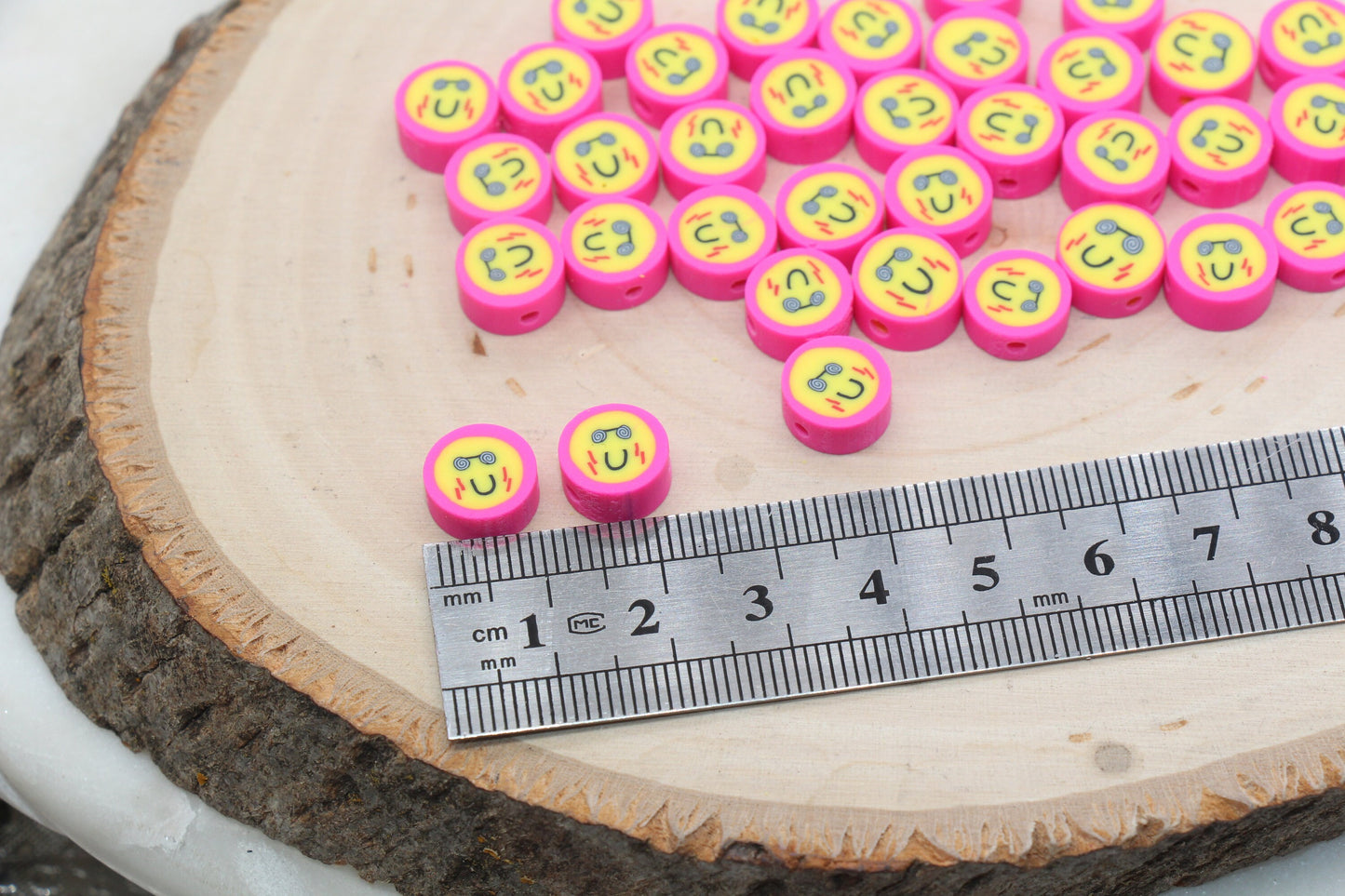 Pink Funny Face Polymer Clay Beads, Smiley Face Beads, Happy Face Beads, Emoji Clay Beads, Bead for Bracelet #441