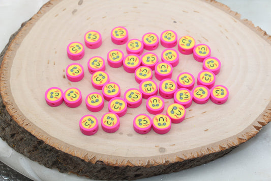 Pink Funny Face Polymer Clay Beads, Smiley Face Beads, Happy Face Beads, Emoji Clay Beads, Bead for Bracelet #441