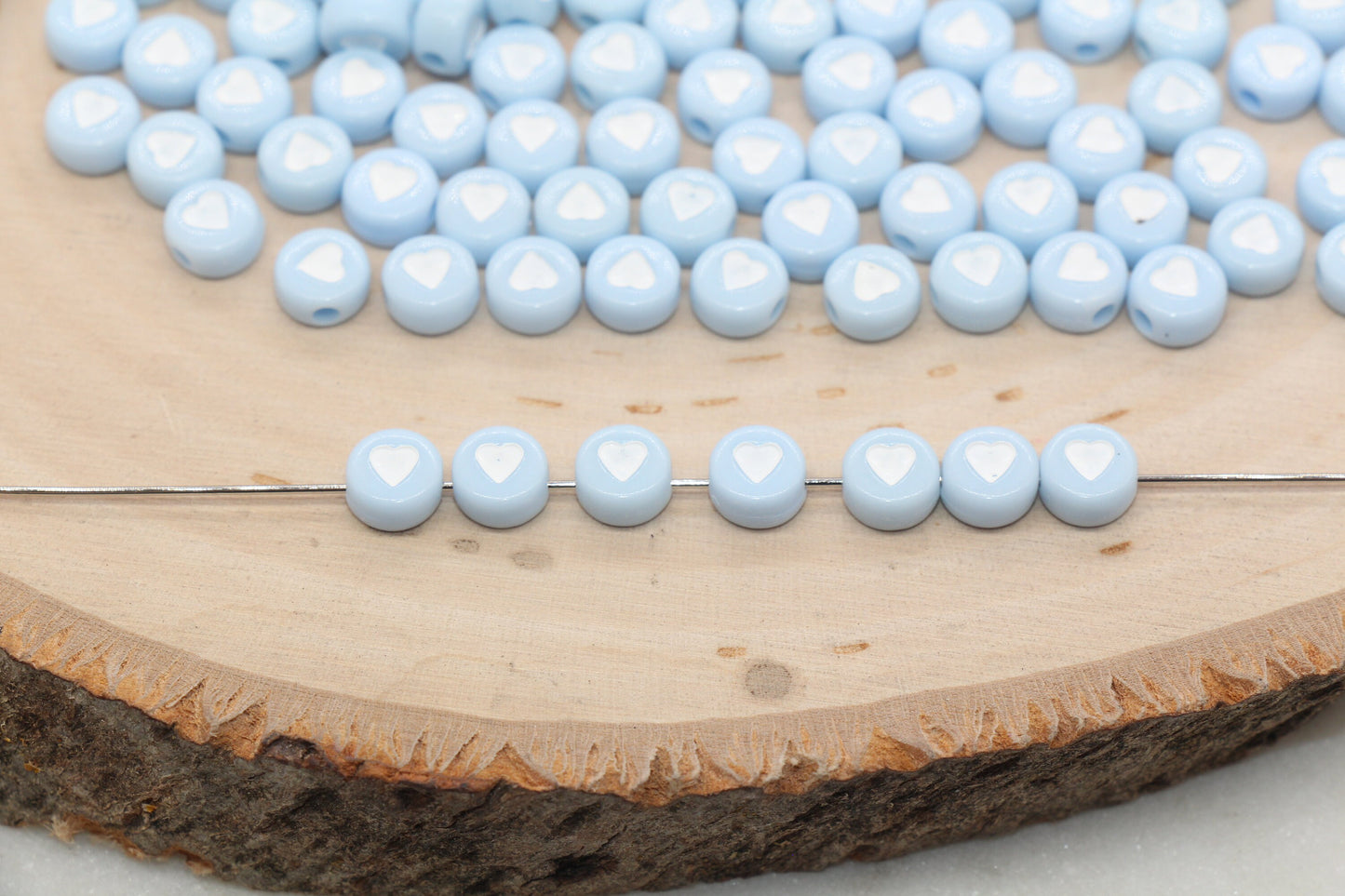 Pastel Blue Heart Beads, Blue Heart Beads, Acrylic Heart Symbol Beads, Plastic Round Heart Beads, Bead for Bracelets, 7mm#3142
