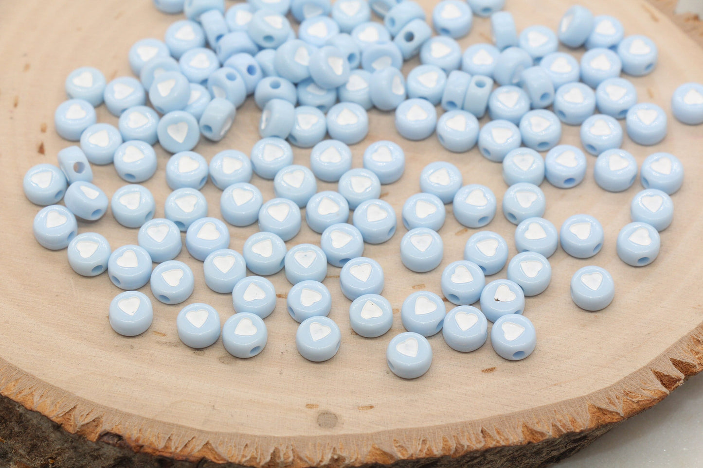 Pastel Blue Heart Beads, Blue Heart Beads, Acrylic Heart Symbol Beads, Plastic Round Heart Beads, Bead for Bracelets, 7mm#3142