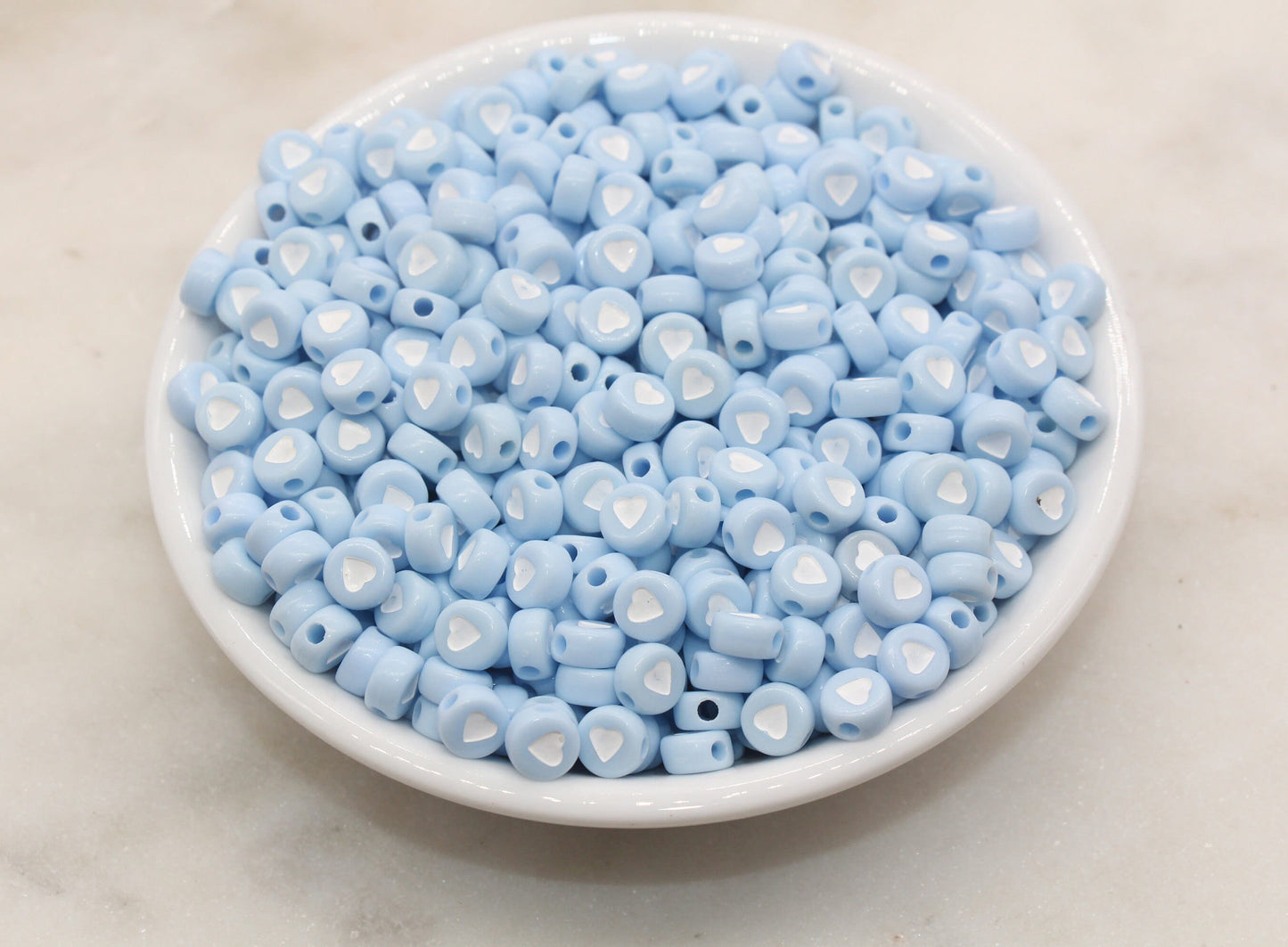 Pastel Blue Heart Beads, Blue Heart Beads, Acrylic Heart Symbol Beads, Plastic Round Heart Beads, Bead for Bracelets, 7mm#3142