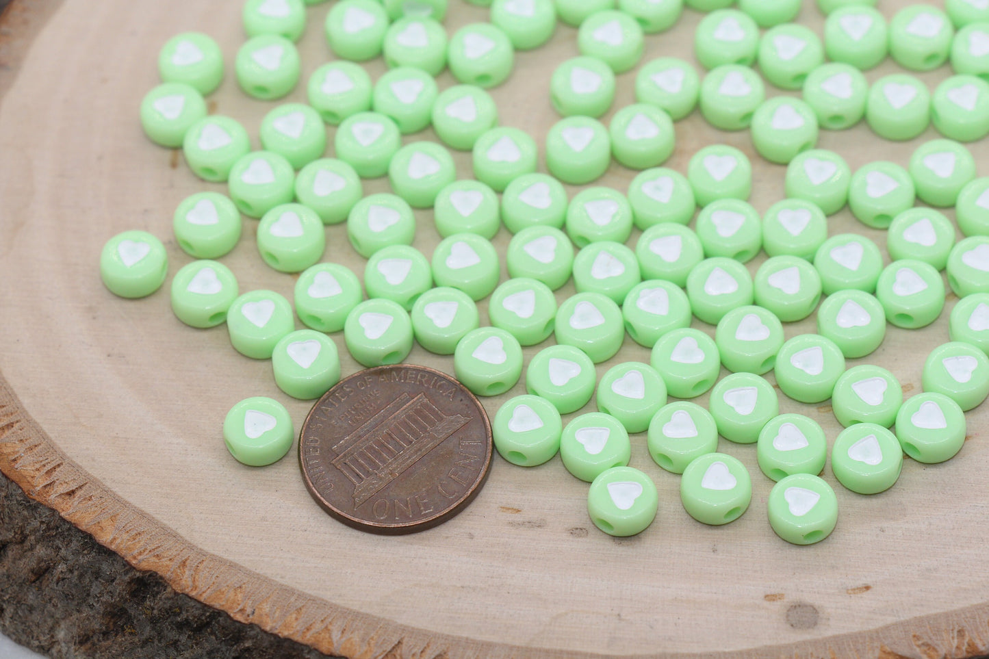 Pastel Green Heart Beads, Green Heart Beads, Acrylic Heart Symbol Beads, Plastic Round Heart Beads, Bead for Bracelets, 7mm #3143