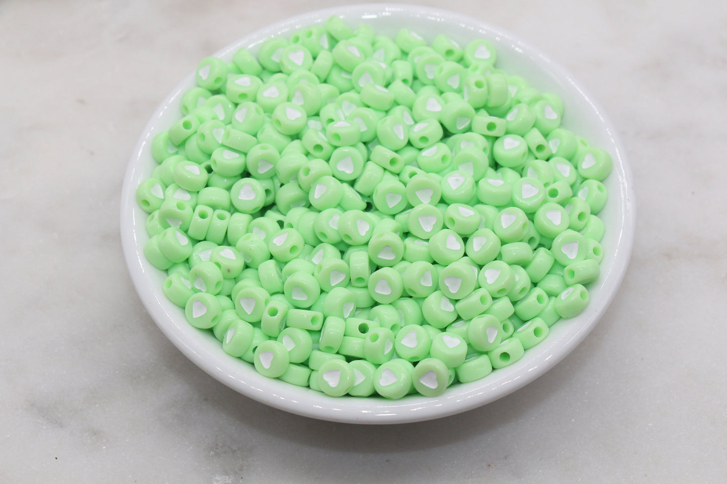 Pastel Green Heart Beads, Green Heart Beads, Acrylic Heart Symbol Beads, Plastic Round Heart Beads, Bead for Bracelets, 7mm #3143
